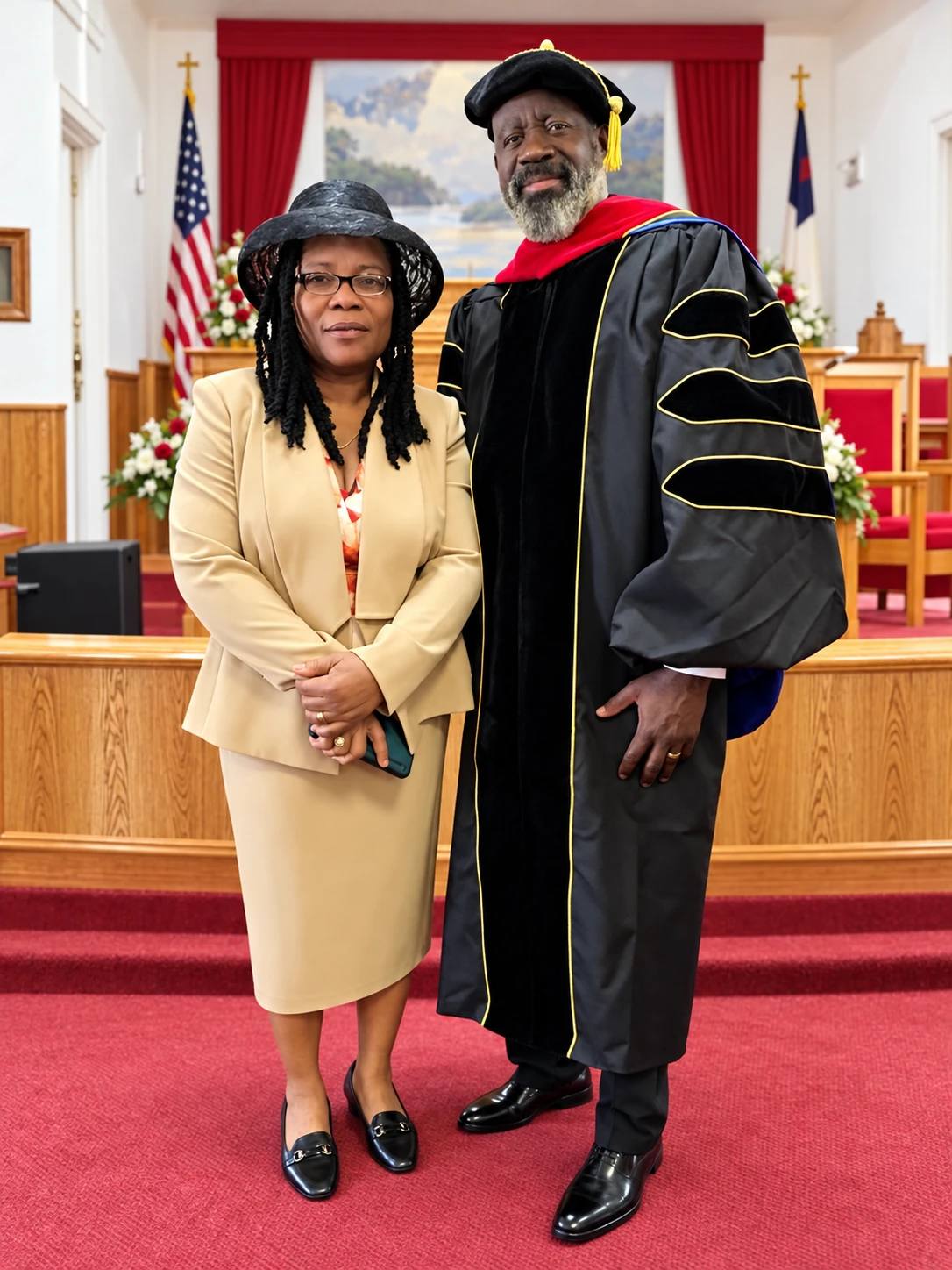 Reverend Dr. James Adeyemi Ogundare and Pastor Mrs. Esther Ogundare in the sanctuary at House of Glory Christian Ministries